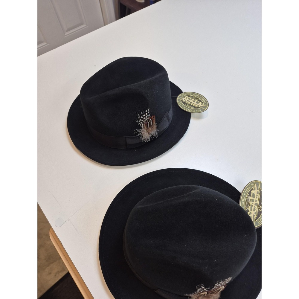 Scala Hat Fedora Mens One Size Black Wool Felt Handmade Classic Trim Feather Pin - Picture 11 of 12